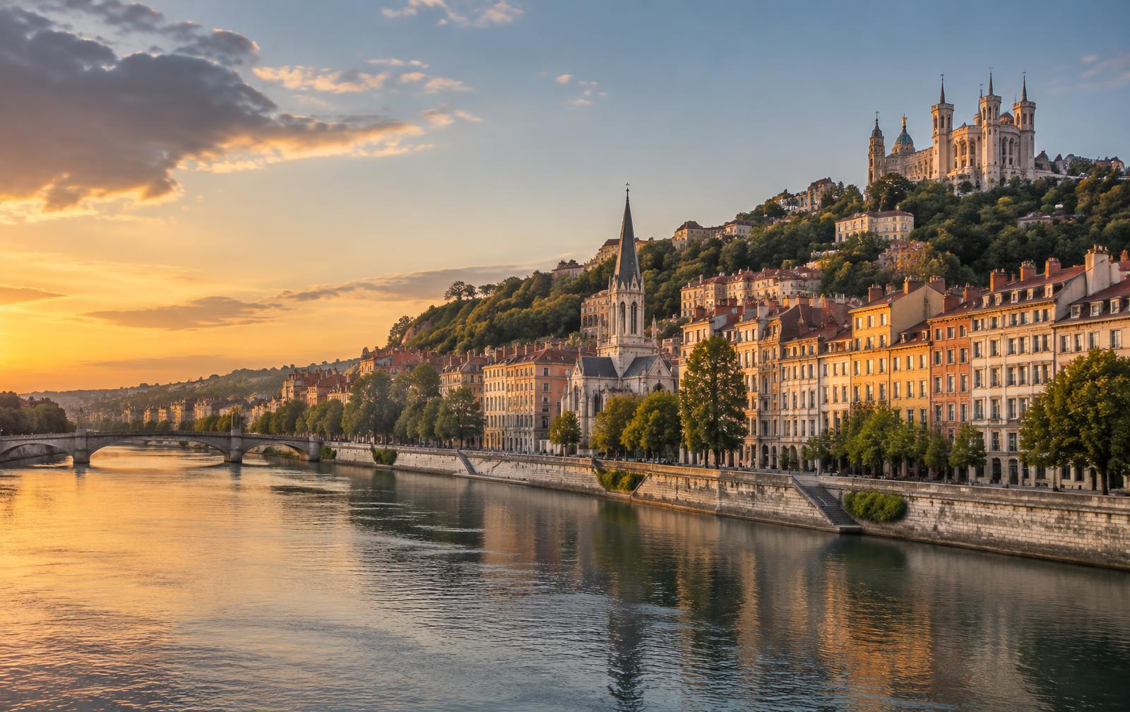 Les quais de Saône et la basilique de Fourvière à Lyon